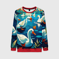 Женский свитшот Гуси лебеди вода