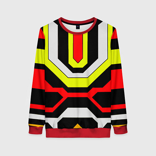 Женский свитшот Жёлтые и красные техно линии / 3D-Красный – фото 1