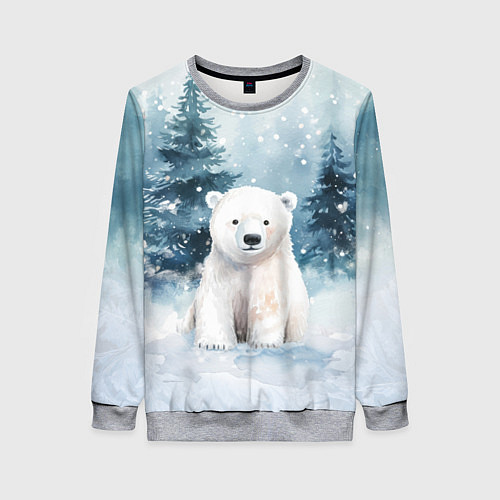 Женский свитшот Белый медвежонок в лесу / 3D-Меланж – фото 1