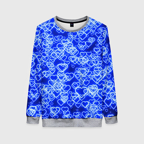 Женский свитшот Неоновые сердечки синие / 3D-Меланж – фото 1