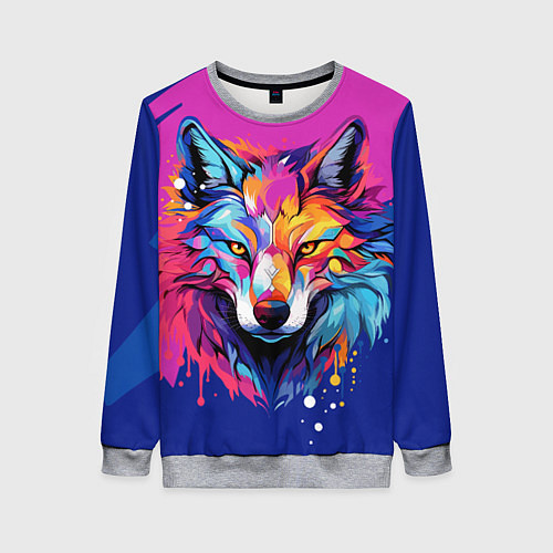 Женский свитшот Волк в стиле поп-арт / 3D-Меланж – фото 1