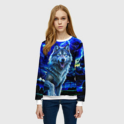 Свитшот женский Грозовой волк с молниями, цвет: 3D-белый — фото 2