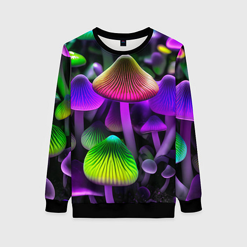 Женский свитшот Люминесцентные грибы / 3D-Черный – фото 1