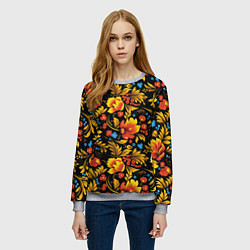 Свитшот женский Русская национальная роспись хохлома, цвет: 3D-меланж — фото 2