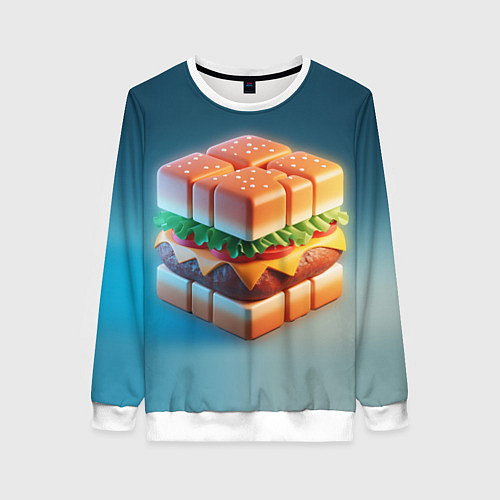 Женский свитшот Абстрактный гамбургер в форме куба / 3D-Белый – фото 1