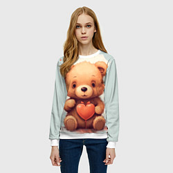 Свитшот женский Медвежонок с сердечком 14 февраля, цвет: 3D-белый — фото 2