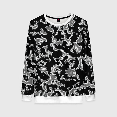 Женский свитшот Капли жидкого металла - камуфляж на чёрном / 3D-Белый – фото 1