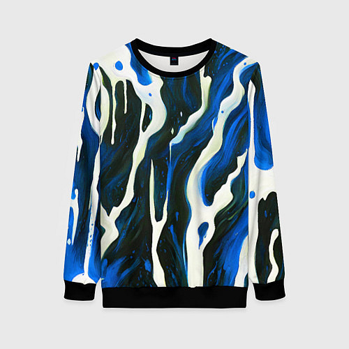 Женский свитшот Текучая краска белая и синяя / 3D-Черный – фото 1