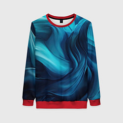 Свитшот женский Синяя абстракция в виде волн, цвет: 3D-красный
