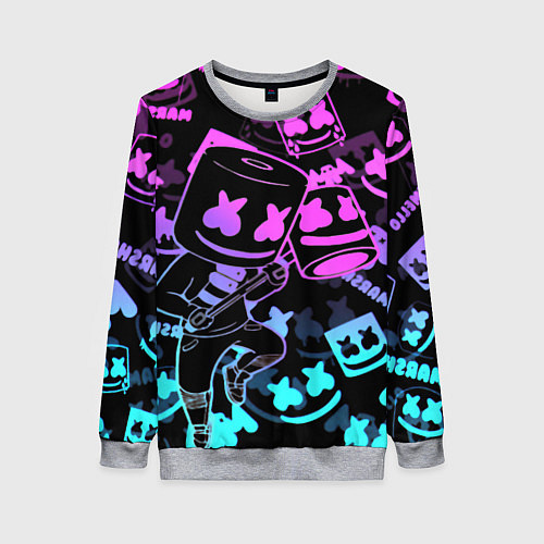 Женский свитшот Marshmello neon pattern / 3D-Меланж – фото 1