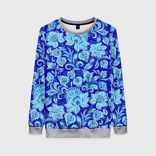 Женский свитшот Узоры гжель на темно синем фоне / 3D-Меланж – фото 1