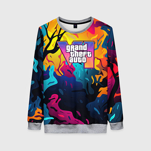 Женский свитшот GTA 6 logo яркий неоновый камуфляжный стиль / 3D-Меланж – фото 1