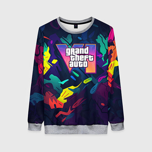 Женский свитшот GTA 6 logo яркий неоновый камуфляжный стиль / 3D-Меланж – фото 1
