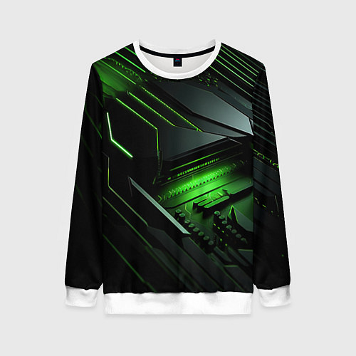 Женский свитшот Металл и зеленый яркий неоновый свет / 3D-Белый – фото 1