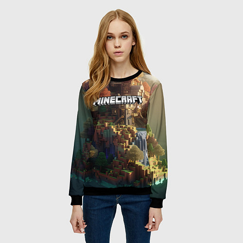 Женский свитшот Minecraft logo горы и реки / 3D-Черный – фото 3