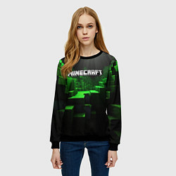 Свитшот женский Minecraft logo зеленые яркие плитки, цвет: 3D-черный — фото 2