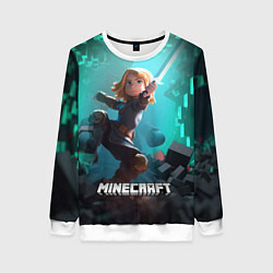 Свитшот женский Персонаж Minecraft с мечом, цвет: 3D-белый