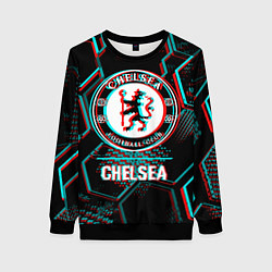 Свитшот женский Chelsea FC в стиле glitch на темном фоне, цвет: 3D-черный