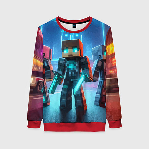 Женский свитшот Minecraft - ai art neon / 3D-Красный – фото 1