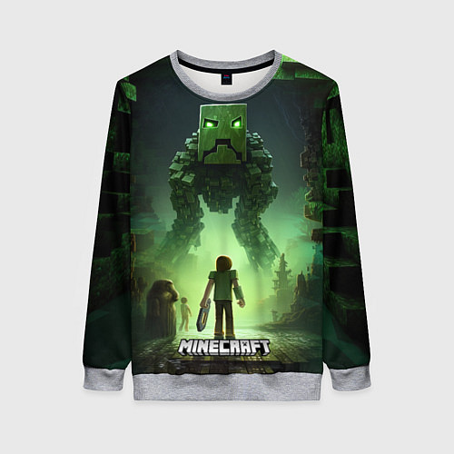 Женский свитшот Minecraft зеленый монстр с яркими глазами / 3D-Меланж – фото 1