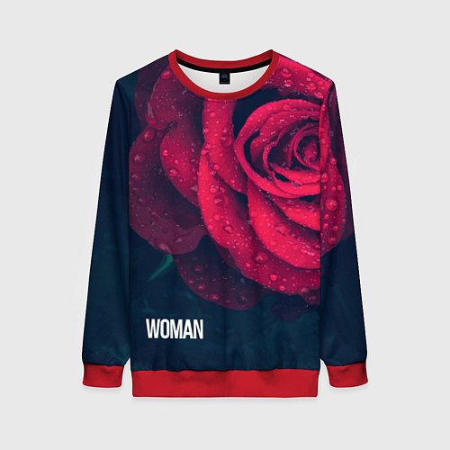 Женский свитшот Красная роза на чёрном - woman / 3D-Красный – фото 1