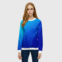 Свитшот женский Синий градиент полосы, цвет: 3D-белый — фото 2