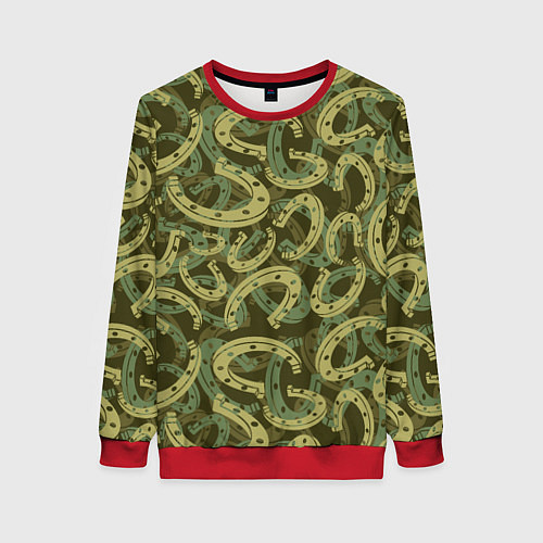 Женский свитшот Подковы - камуфляж / 3D-Красный – фото 1