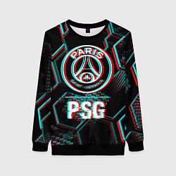 Свитшот женский PSG FC в стиле glitch на темном фоне, цвет: 3D-черный