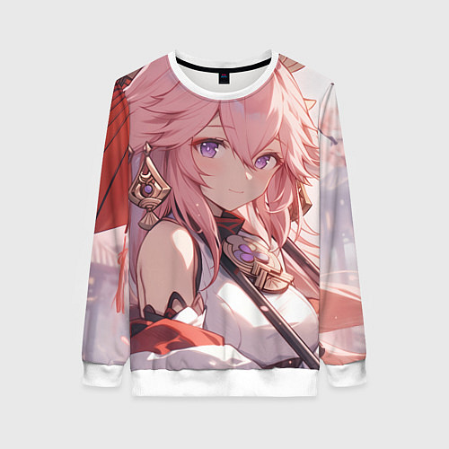 Женский свитшот Genshin Impact Яэ Miko smile / 3D-Белый – фото 1