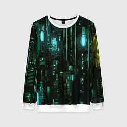 Свитшот женский Киберпанк светящиеся голубые элементы, цвет: 3D-белый
