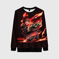 Свитшот женский Тандзиро пламя, цвет: 3D-черный