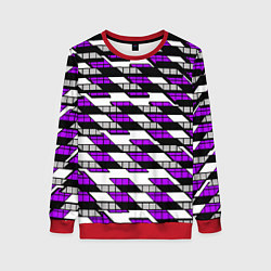 Свитшот женский Фиолетовые треугольники и квадраты на белом фоне, цвет: 3D-красный