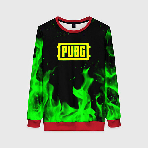 Женский свитшот PUBG кислотное лого огненный стиль / 3D-Красный – фото 1