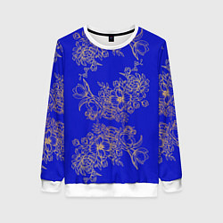 Свитшот женский Узоры на синем, цвет: 3D-белый