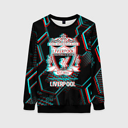 Женский свитшот Liverpool FC в стиле glitch на темном фоне