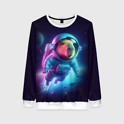 Женский свитшот Полёт капибары в космосе - неон