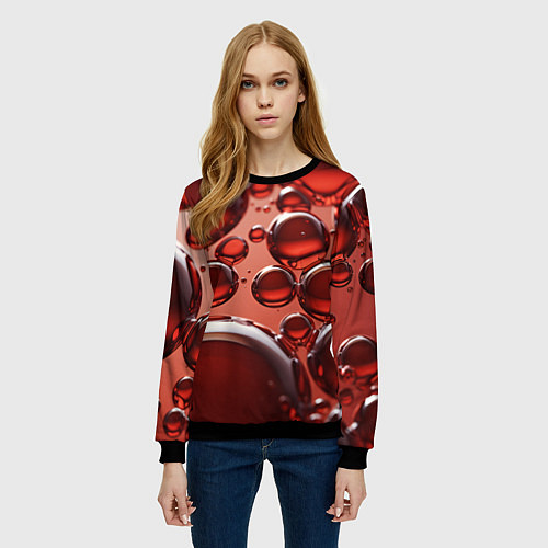 Женский свитшот Крупные красные капли / 3D-Черный – фото 3