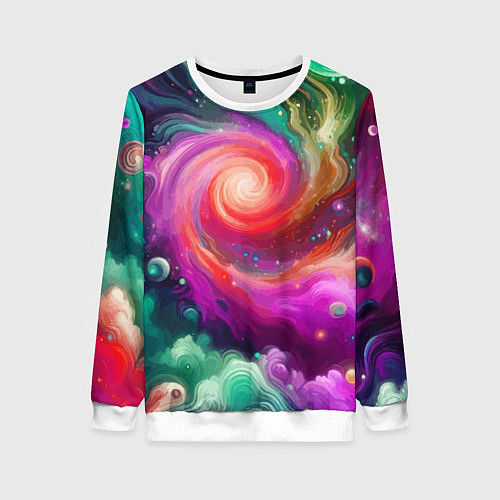 Женский свитшот Космическая неоновая фантазия - нейросеть / 3D-Белый – фото 1
