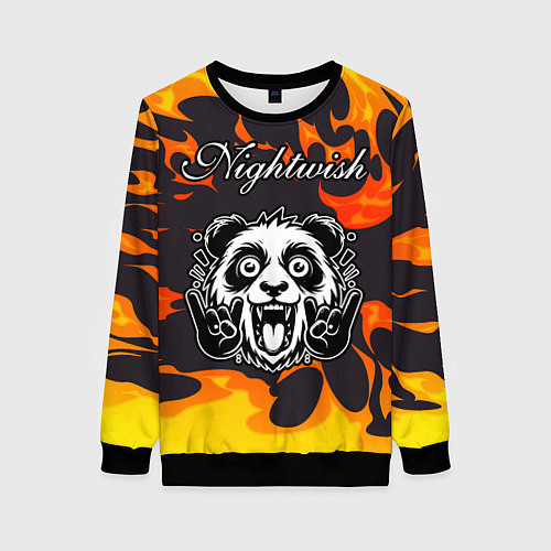 Женский свитшот Nightwish рок панда и огонь / 3D-Черный – фото 1