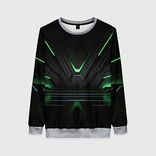 Женский свитшот Футуристическая абстракция с зеленым неоновым свет / 3D-Меланж – фото 1
