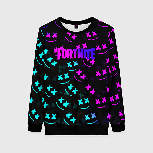 Женский свитшот Fortnite x Marshmello neon pattern / 3D-Черный – фото 1