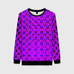 Свитшот женский Фиолетовые квадраты на чёрном фоне, цвет: 3D-черный