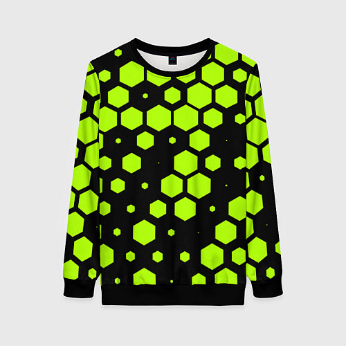 Женский свитшот Зеленые соты киберпанк / 3D-Черный – фото 1