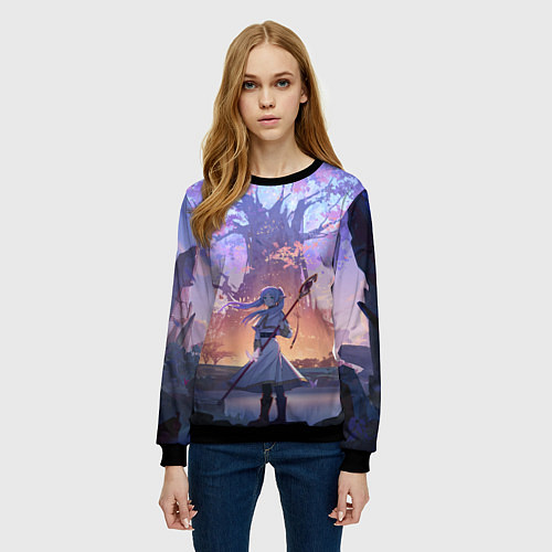 Женский свитшот Sousou no Frieren Фрирен tree / 3D-Черный – фото 3