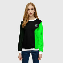 Свитшот женский Skoda pattern sport green, цвет: 3D-белый — фото 2