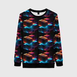 Свитшот женский Разноцветные неоновые кубы, цвет: 3D-черный