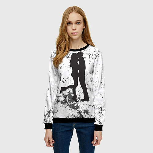 Женский свитшот Силуэт парня с девушкой в обнимку / 3D-Черный – фото 3