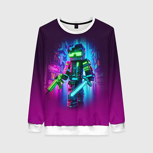 Женский свитшот Cyberpunk and Minecraft - collaboration ai art / 3D-Белый – фото 1