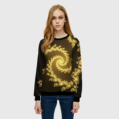 Женский свитшот Желтая спираль фракталов / 3D-Черный – фото 3