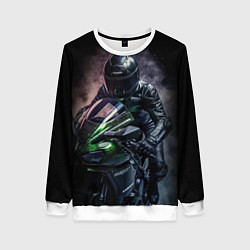 Женский свитшот Мотоциклист на спортивном байке черный фон